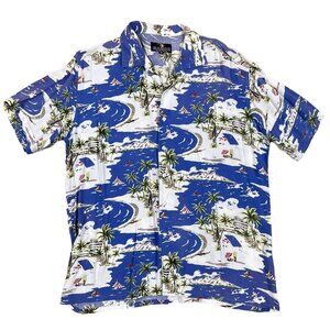 Gazoz Surf Wear 100% Viscose Palm Tree & Sail Boat Button Down Shirt Medium Camp